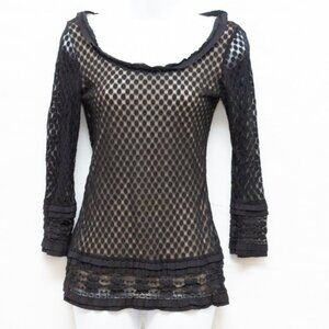 Vintage Y2K Black Lace Top Sz M Round Neck Dark Fairy Whimsigoth Mesh Lining